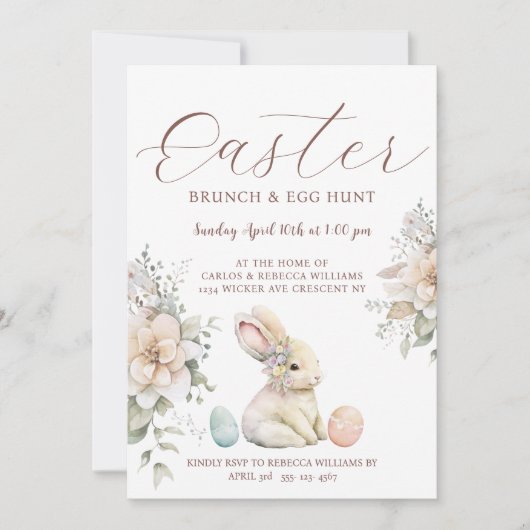 Pasen Brunch Egg Hunt Bunny Floral Kaart (Voorkant)