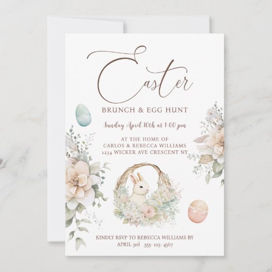 Pasen Brunch Egg Hunt Bunny Floral Kaart (Voorkant)