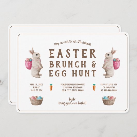 Pasen Brunch Egg Hunt Waterverf Bunny Basket Kaart (Voorkant / Achterkant)