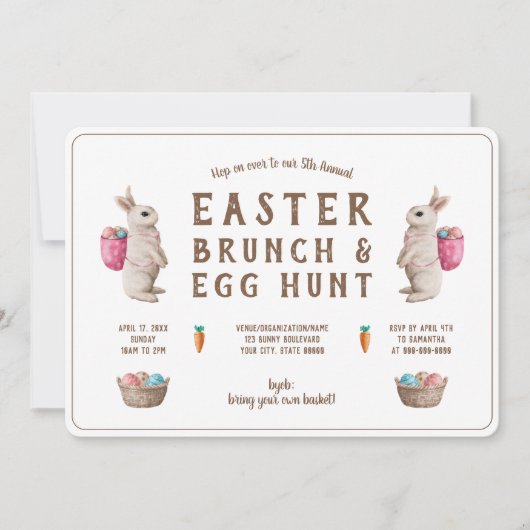 Pasen Brunch Egg Hunt Waterverf Bunny Basket Kaart (Voorkant)