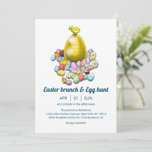 Pasen brunch & Ei Hunt Uitnodiging (Staand voorkant)