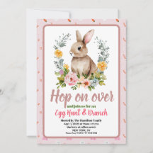 Pasen brunch & eierenjacht bloem waterverf konijn