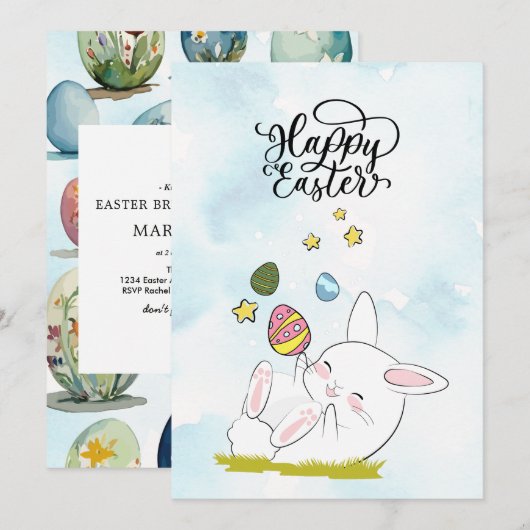 Pasen Brunch & Eierenjacht | Knuffel Konijn Paasei Kaart (Voorkant / Achterkant)