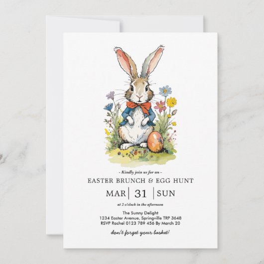 Pasen Brunch & Eierenjacht | Wildflower Bunny Kaart (Voorkant)