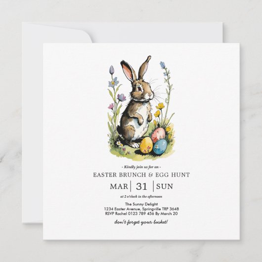 Pasen Brunch & Eierenjacht | Wildflower Bunny Kaart (Voorkant)
