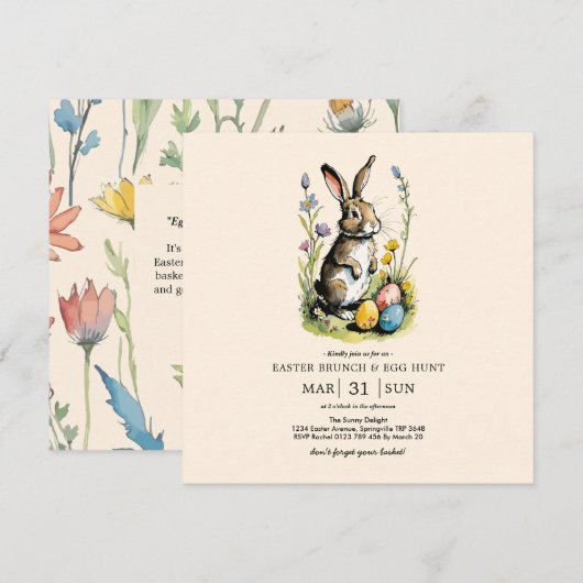Pasen Brunch & Eierenjacht | Wildflower Bunny Kaart (Voorkant / Achterkant)