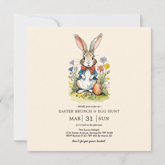 Pasen Brunch & Eierenjacht | Wildflower Bunny Kaart (Voorkant)