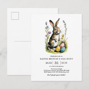 Pasen Brunch & Eierenjacht Wildflower Bunny Uitnodiging Briefkaart