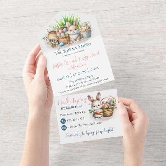 Pasen Brunch en Egg Hunt All In One Uitnodiging (Afscheurbaar)