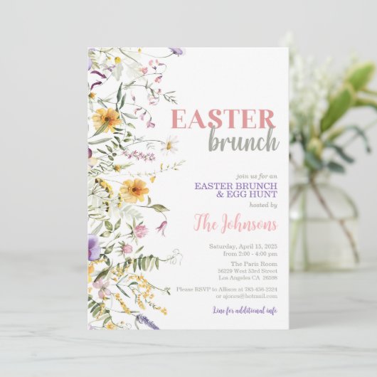Pasen Brunch en Egg Hunt Bloemenuitnodiging Kaart (Staand voorkant)