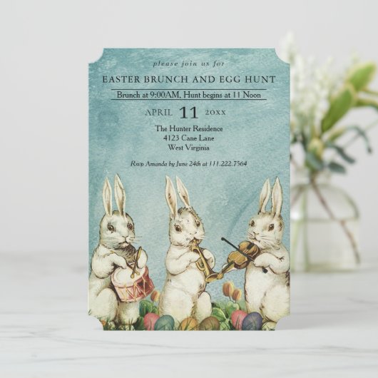 Pasen Brunch en Egg Hunt  Bunny Kaart (Staand voorkant)
