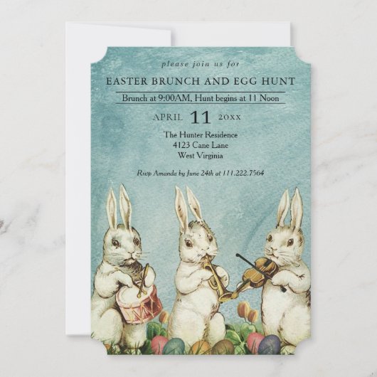 Pasen Brunch en Egg Hunt  Bunny Kaart (Voorkant)