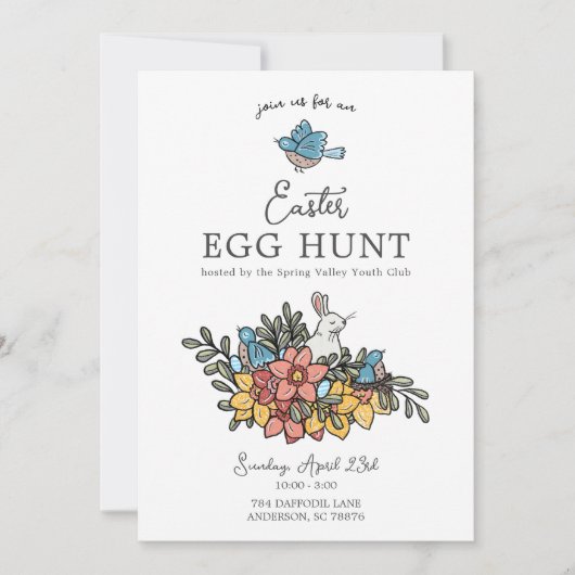 Pasen Brunch en Egg Hunt Cute Floral Pasen Invi Kaart (Voorkant)