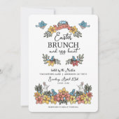 Pasen Brunch en Egg Hunt Cute Floral Pasen Invi Kaart (Voorkant)