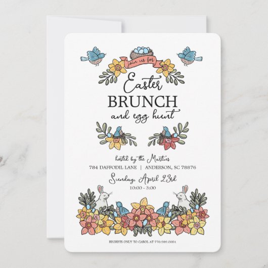 Pasen Brunch en Egg Hunt Cute Floral Pasen Invi Kaart (Voorkant)