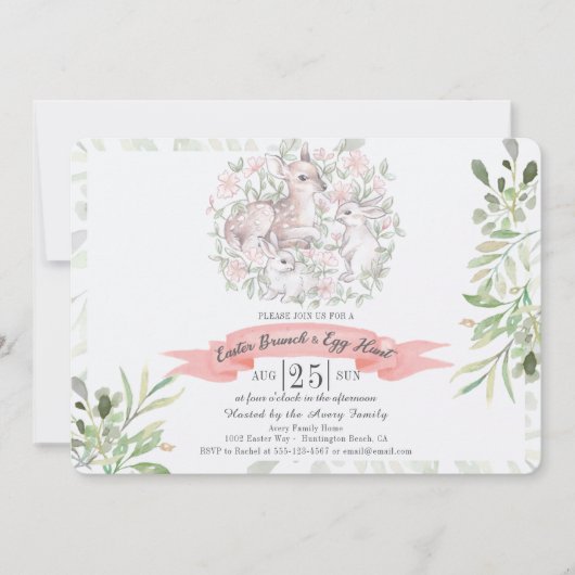 Pasen Brunch en Egg Hunt Deer Bunny Uitnodiging (Voorkant)
