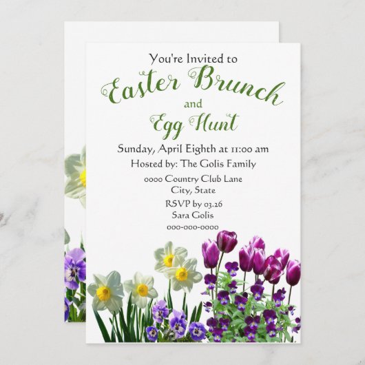 Pasen Brunch en Egg Hunt Holiday Uitnodiging (Voorkant / Achterkant)