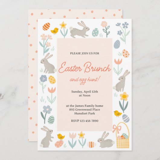 Pasen Brunch en Egg Hunt Kaart (Voorkant / Achterkant)