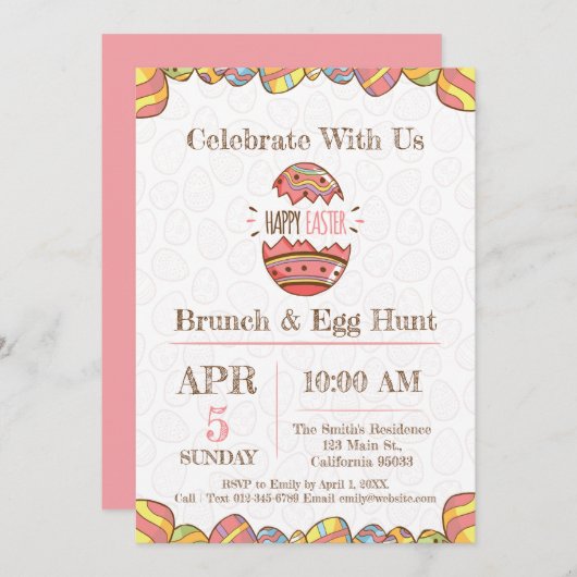 Pasen Brunch en Egg Hunt Party Invitation. Kaart (Voorkant / Achterkant)