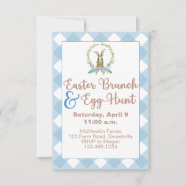 Pasen Brunch en Egg Hunt Rabbit Gingham Pset Blue Kaart