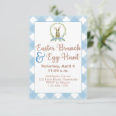 Pasen Brunch en Egg Hunt Rabbit Gingham Pset Blue Kaart (Staand voorkant)