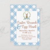 Pasen Brunch en Egg Hunt Rabbit Gingham Pset Blue Kaart (Voorkant / Achterkant)