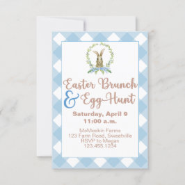 Pasen Brunch en Egg Hunt Rabbit Gingham Pset Blue Kaart