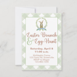 Pasen Brunch en Egg Hunt Rabbit Invitation Gingham Kaart