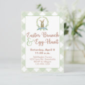 Pasen Brunch en Egg Hunt Rabbit Invitation Gingham Kaart (Staand voorkant)