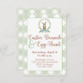 Pasen Brunch en Egg Hunt Rabbit Invitation Gingham Kaart (Voorkant / Achterkant)