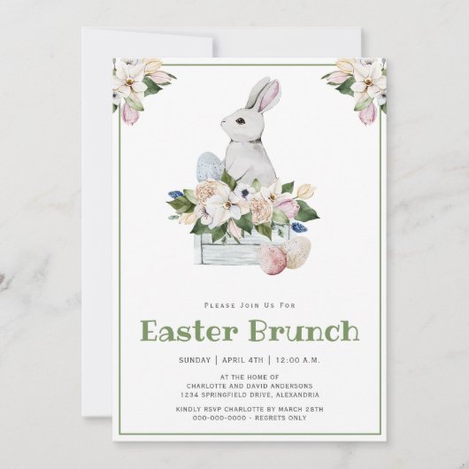 Pasen Brunch en Egg Hunt Waterverf Rabbit Bunny Kaart (Voorkant)