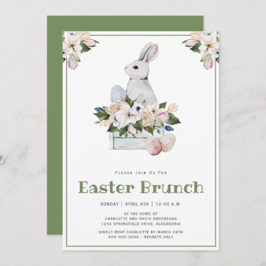 Pasen Brunch en Egg Hunt Waterverf Rabbit Bunny Kaart (Voorkant / Achterkant)