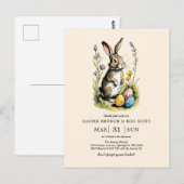 Pasen Brunch en Egg Hunt | Wildflower Bunny Briefkaart (Voorkant / Achterkant)