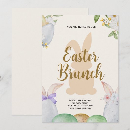 Pasen Brunch en Egg Hunt | Wildflower Bunny Kaart (Voorkant / Achterkant)