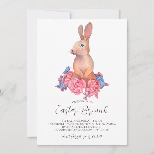 Pasen Brunch en Egg Hunt | Wildflower Bunny Kaart (Voorkant)