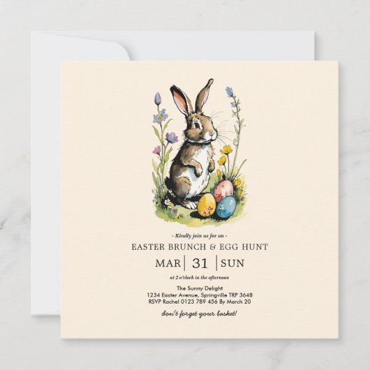 Pasen Brunch en Egg Hunt | Wildflower Bunny Kaart (Voorkant)