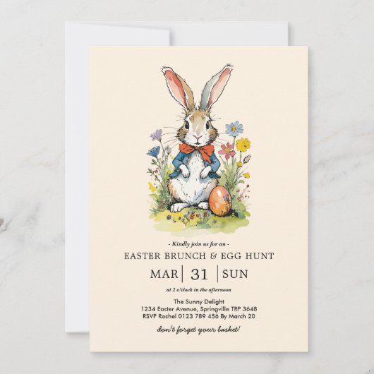 Pasen Brunch en Egg Hunt | Wildflower Bunny Kaart (Voorkant)
