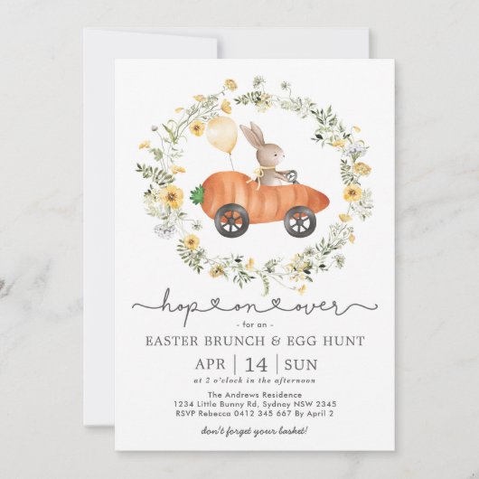 Pasen Brunch en Egg Hunt | Wildflower Bunny Kaart (Voorkant)