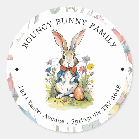 Pasen Brunch en Egg Hunt | Wildflower Bunny Ronde Sticker (Voorkant)