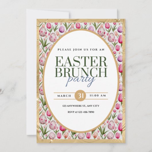 Pasen Brunch Feest Bloemen en Eieren Aankondiging (Voorkant)