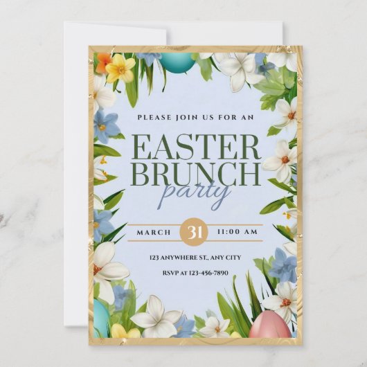 Pasen Brunch Feest waterverf Bloemen Aankondiging (Voorkant)