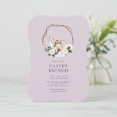 Pasen Brunch Floral Bunny Wreath Kaart (Staand voorkant)