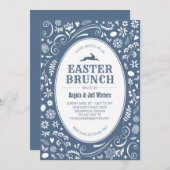 Pasen Brunch in Denim Blue Floral Kaart (Voorkant / Achterkant)