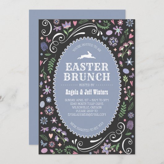 Pasen Brunch in Violet Floral Kaart (Voorkant / Achterkant)