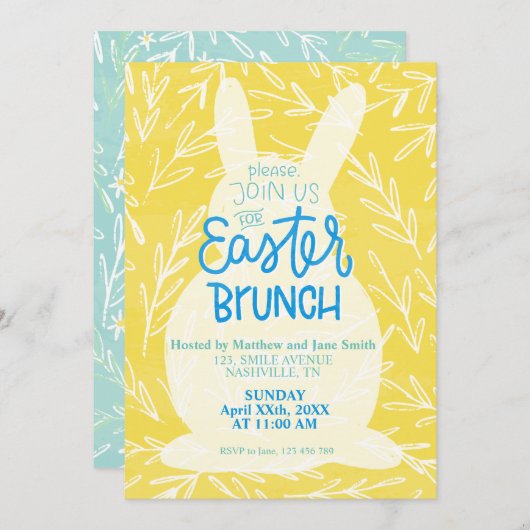 Pasen Brunch Partij Uitnodiging Uitnodigbare Sjabl (Voorkant / Achterkant)