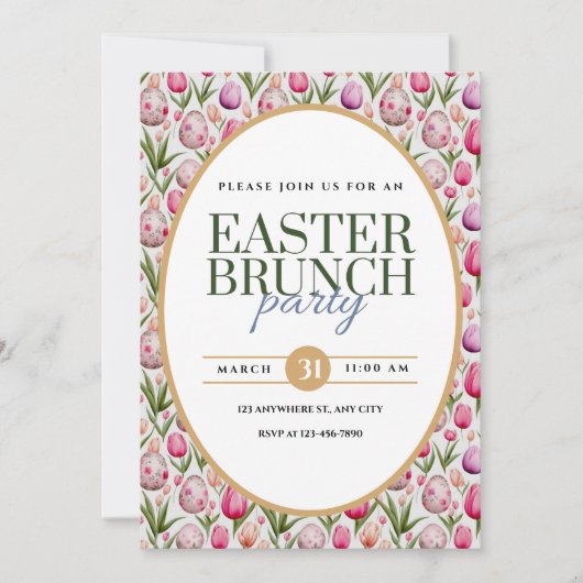 Pasen Brunch Party Bloemen en Eieren Aankondiging (Voorkant)