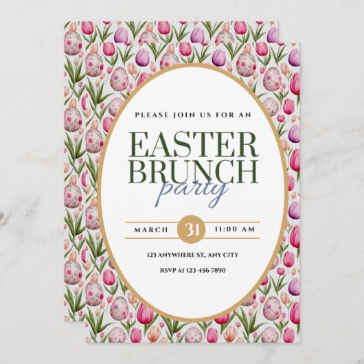 Pasen Brunch Party Bloemen en Eieren Aankondiging (Voorkant / Achterkant)