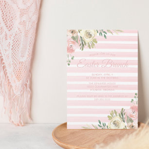 Pasen Brunch Roze Striped Floral Chic Kaart