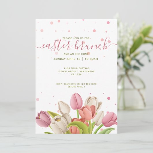 Pasen Brunch Roze Witte Tulps Spring Flowers Kaart (Staand voorkant)