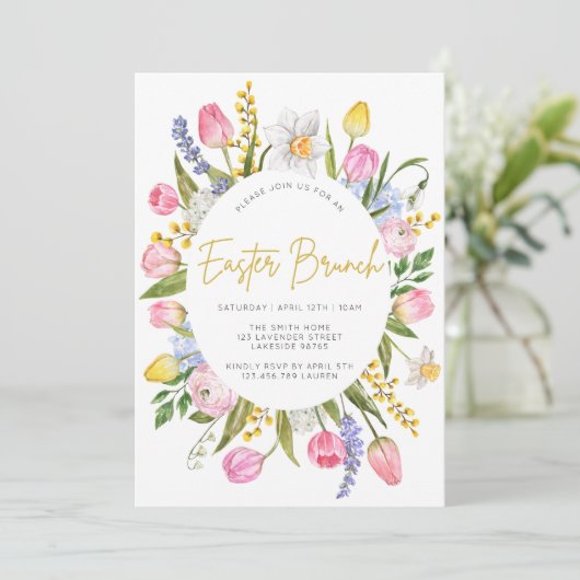 Pasen Brunch Spring Floral Kaart (Staand voorkant)